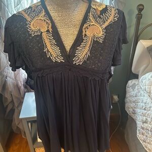 Elegant Black Embroidered Women's Top